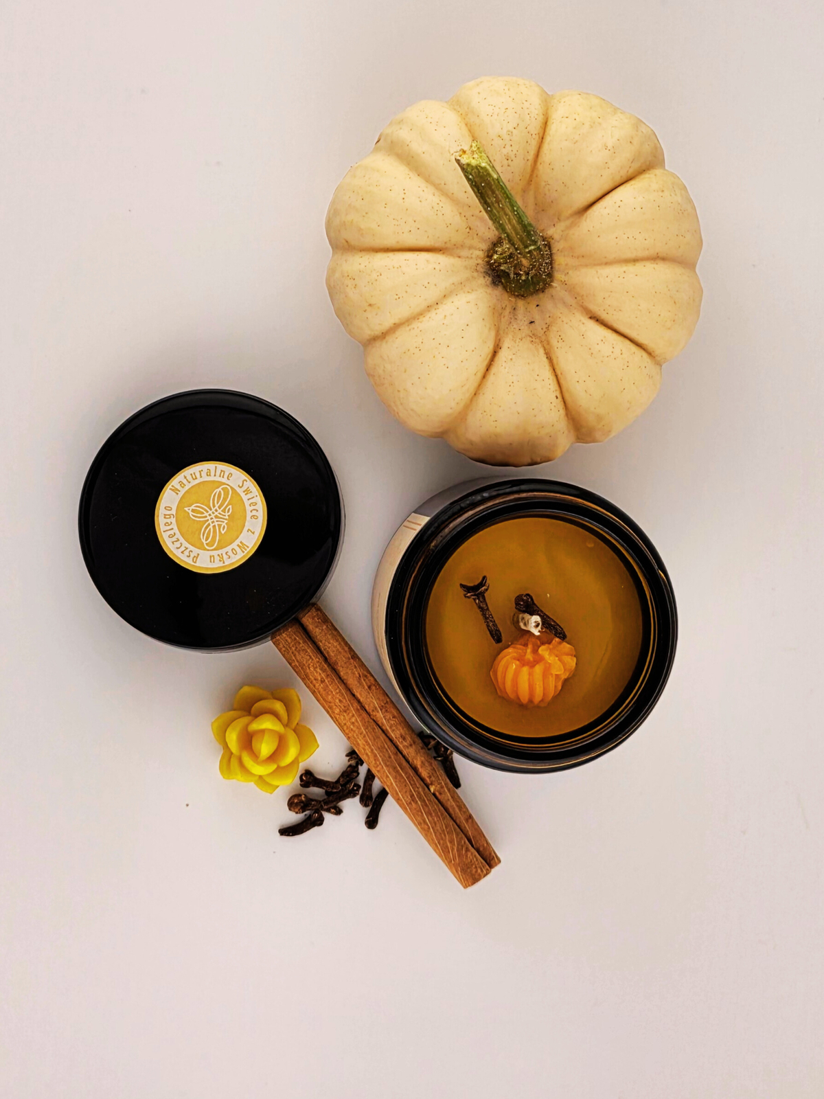 Świeca z wosku pszczelego w słoiku-MIODOWA DYNIA