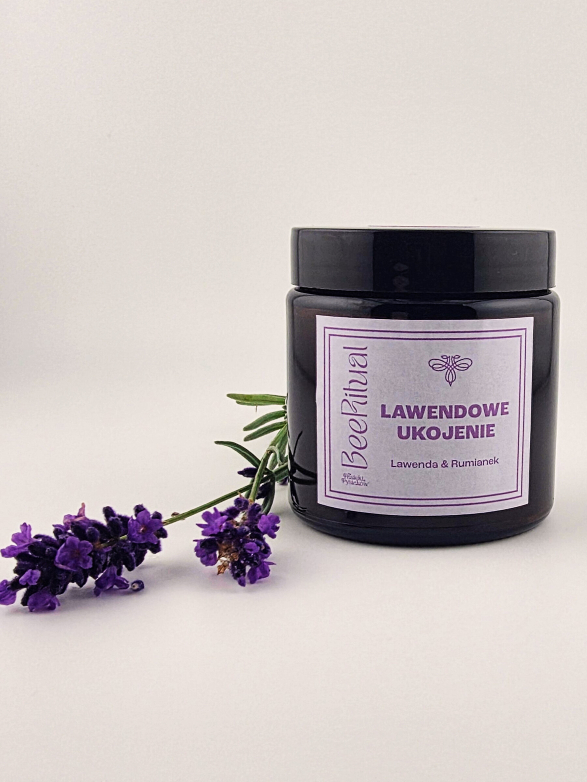 Świeca z wosku pszczelego w słoiku-LAWENDOWE UKOJENIE
