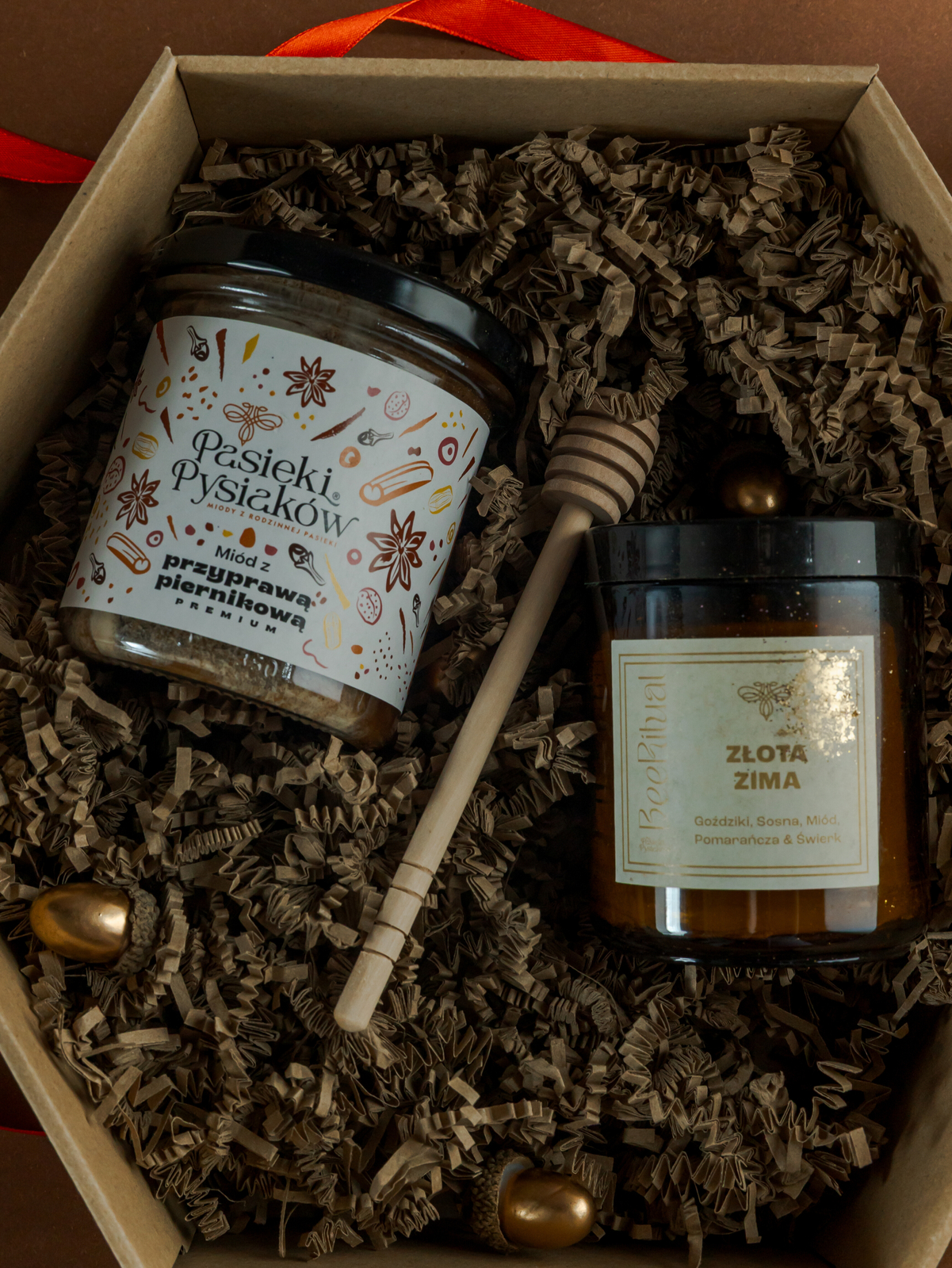 Prezent pod CHOINKĘ. Miód oraz Świeca z wosku pszczelego w Słoiku.