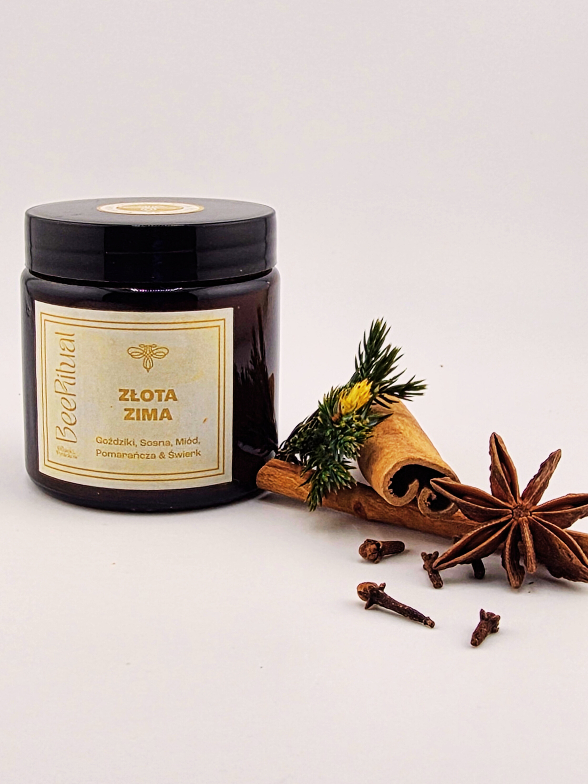 Świeca z wosku pszczelego w słoiku-ZŁOTA ZIMA