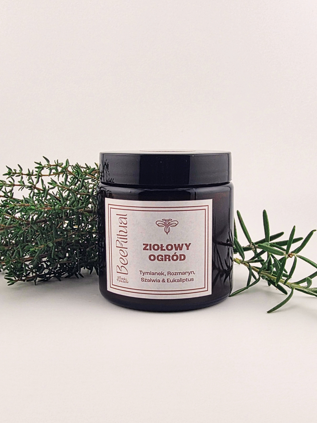 Świeca z wosku pszczelego w słoiku-ZIOŁOWY OGRÓD