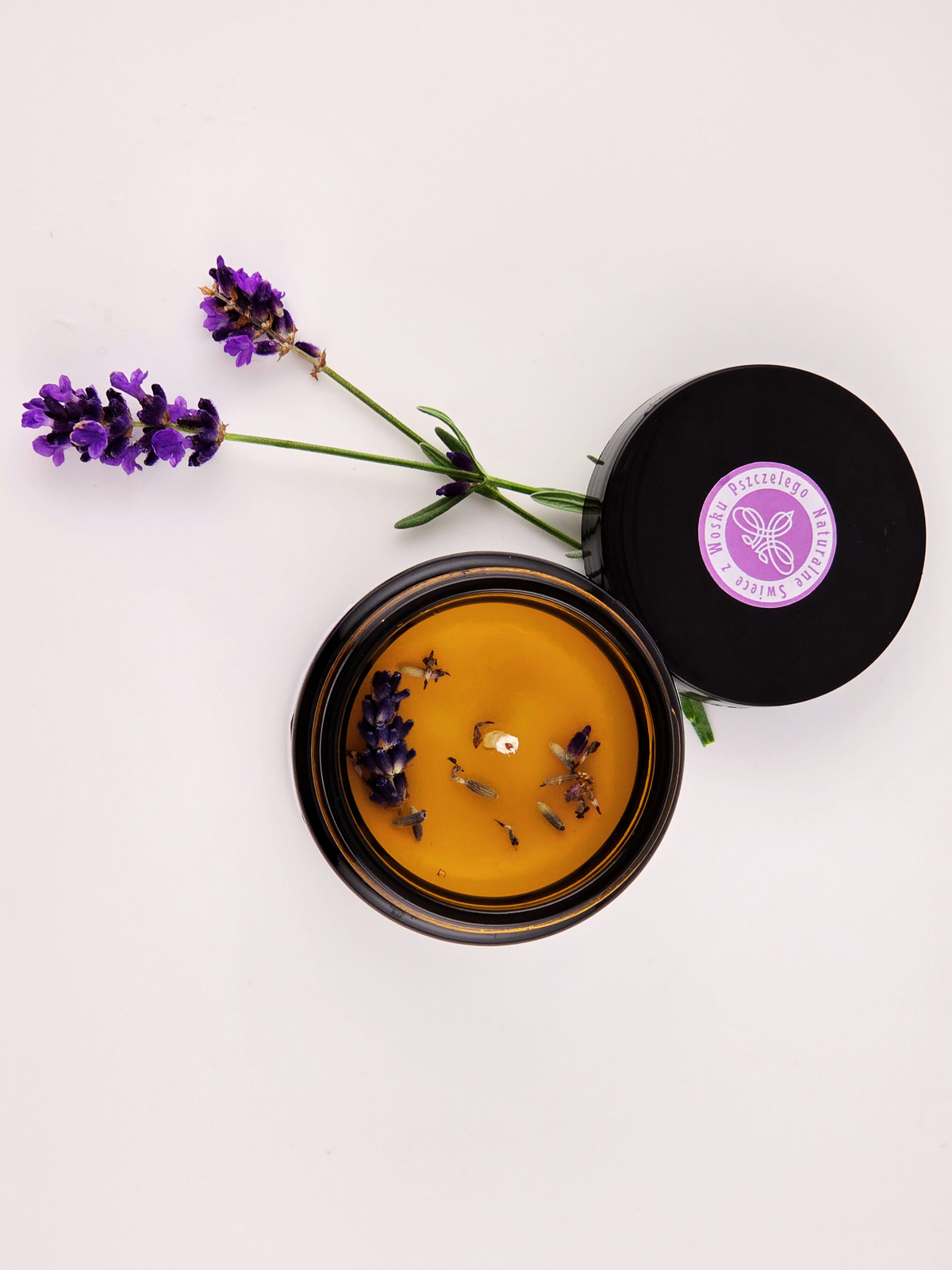 Świeca z wosku pszczelego w słoiku-LAWENDOWE UKOJENIE