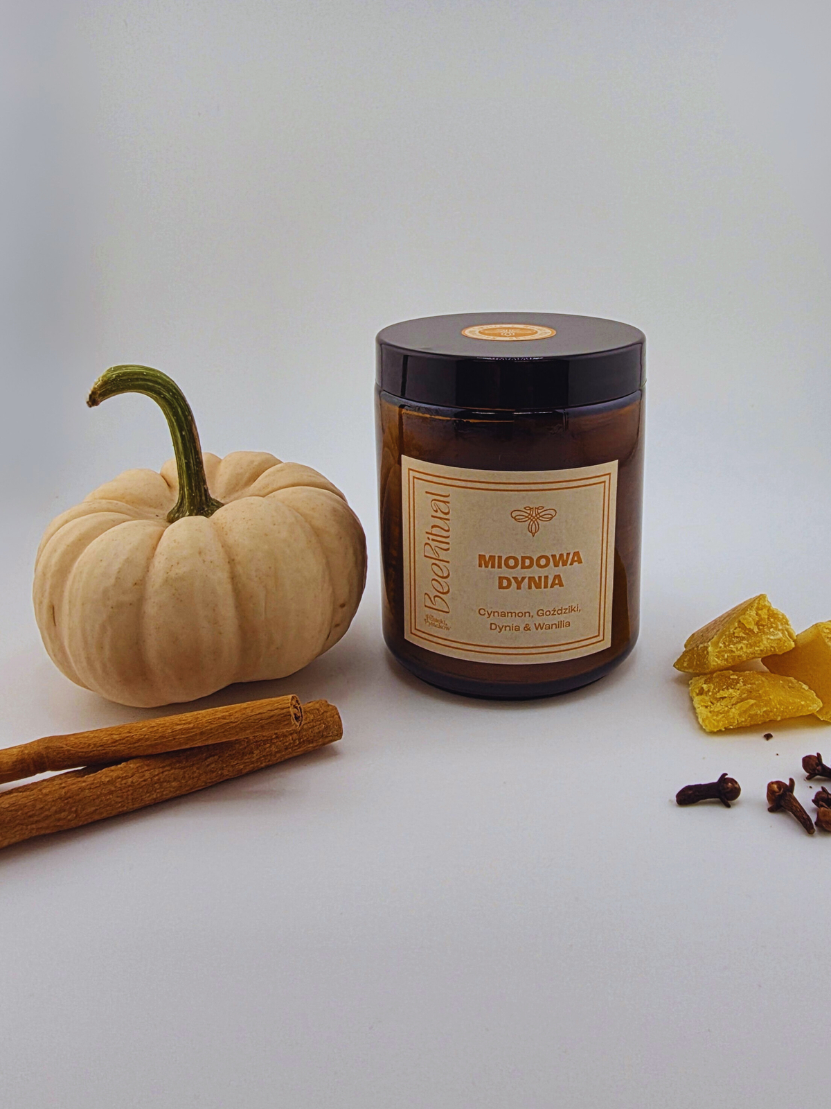 Świeca z wosku pszczelego w słoiku-MIODOWA DYNIA