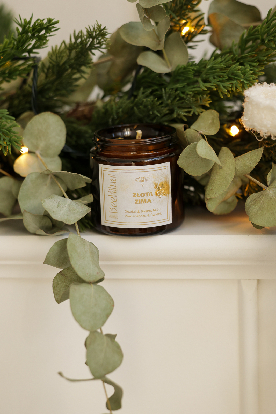 Świeca z wosku pszczelego w słoiku-ZŁOTA ZIMA