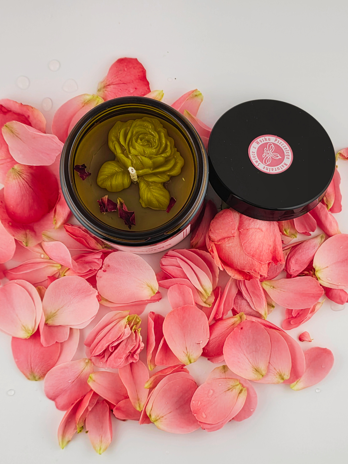 Świeca z wosku pszczelego w słoiku-RÓŻANA MGIEŁKA