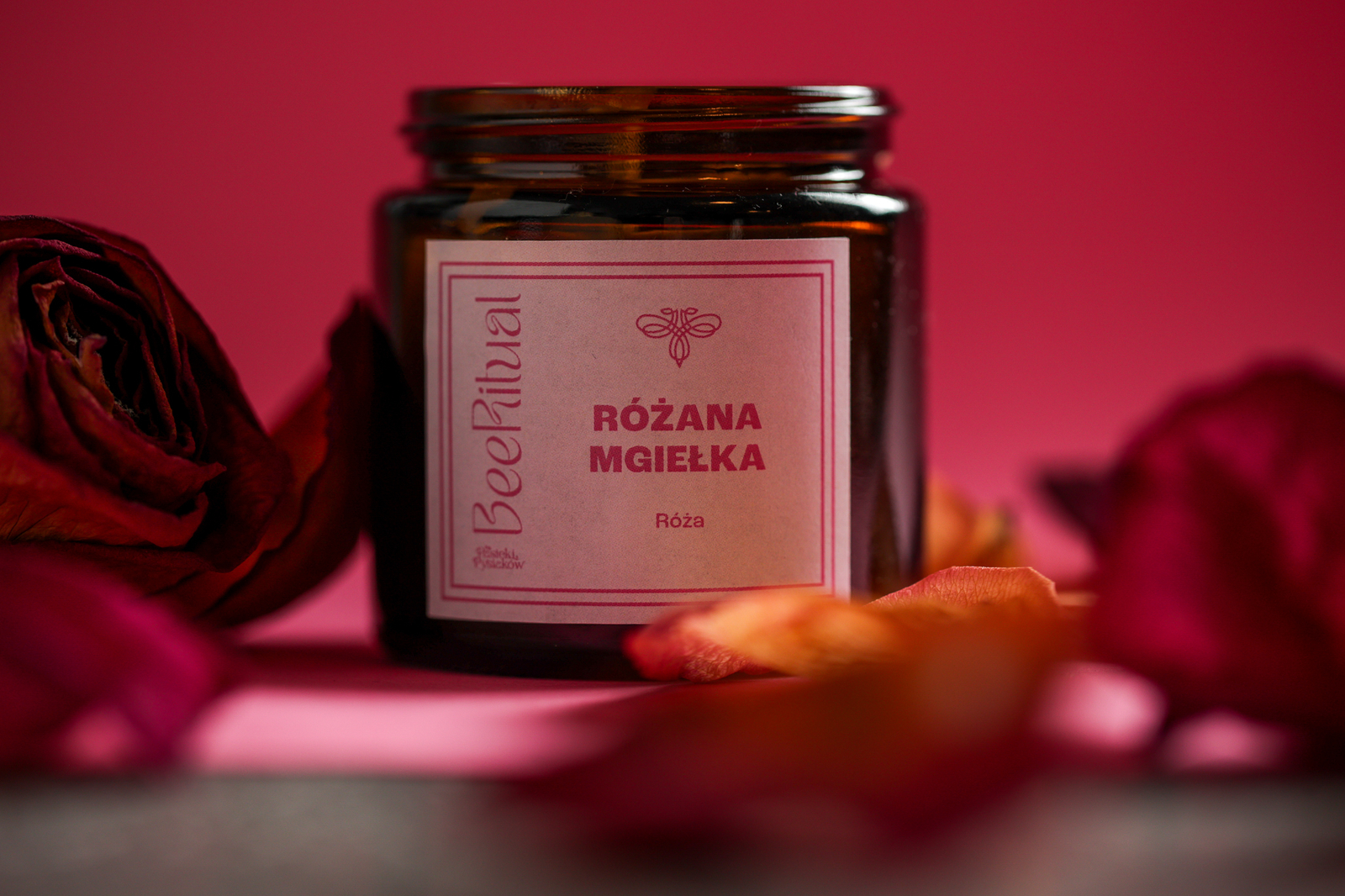 Świeca z wosku pszczelego w słoiku-RÓŻANA MGIEŁKA