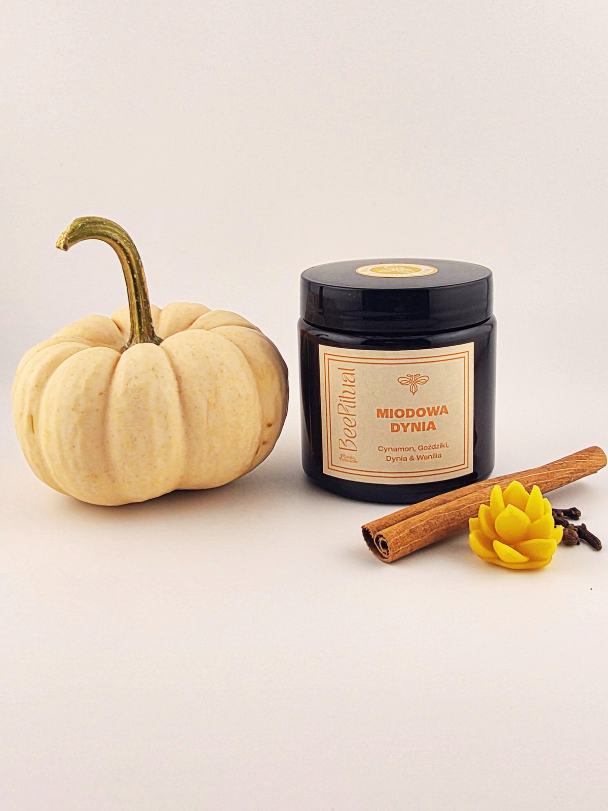 Świeca z wosku pszczelego w słoiku-MIODOWA DYNIA