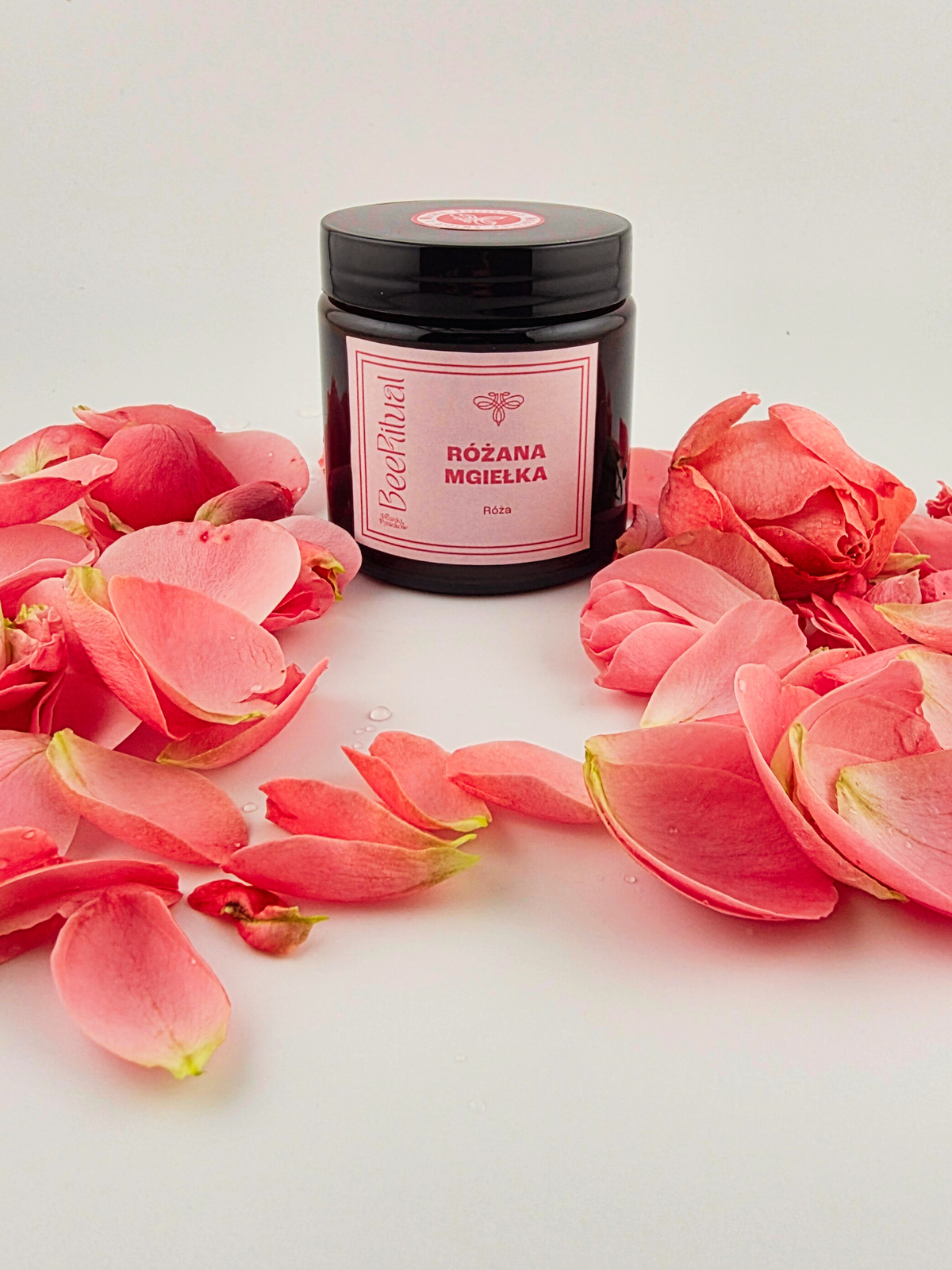 Świeca z wosku pszczelego w słoiku-RÓŻANA MGIEŁKA