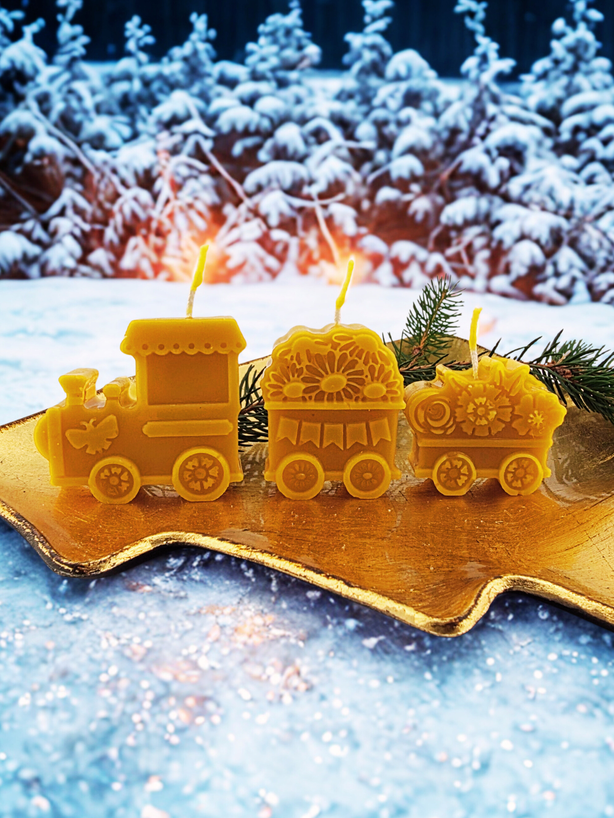 Świeca z wosku pszczelego-Lokomotywa z wagonikami
