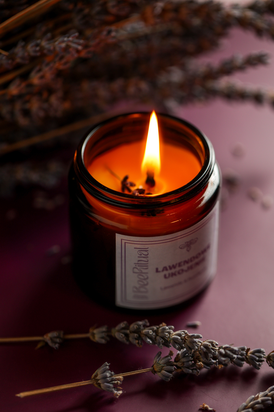 Świeca z wosku pszczelego w słoiku-LAWENDOWE UKOJENIE