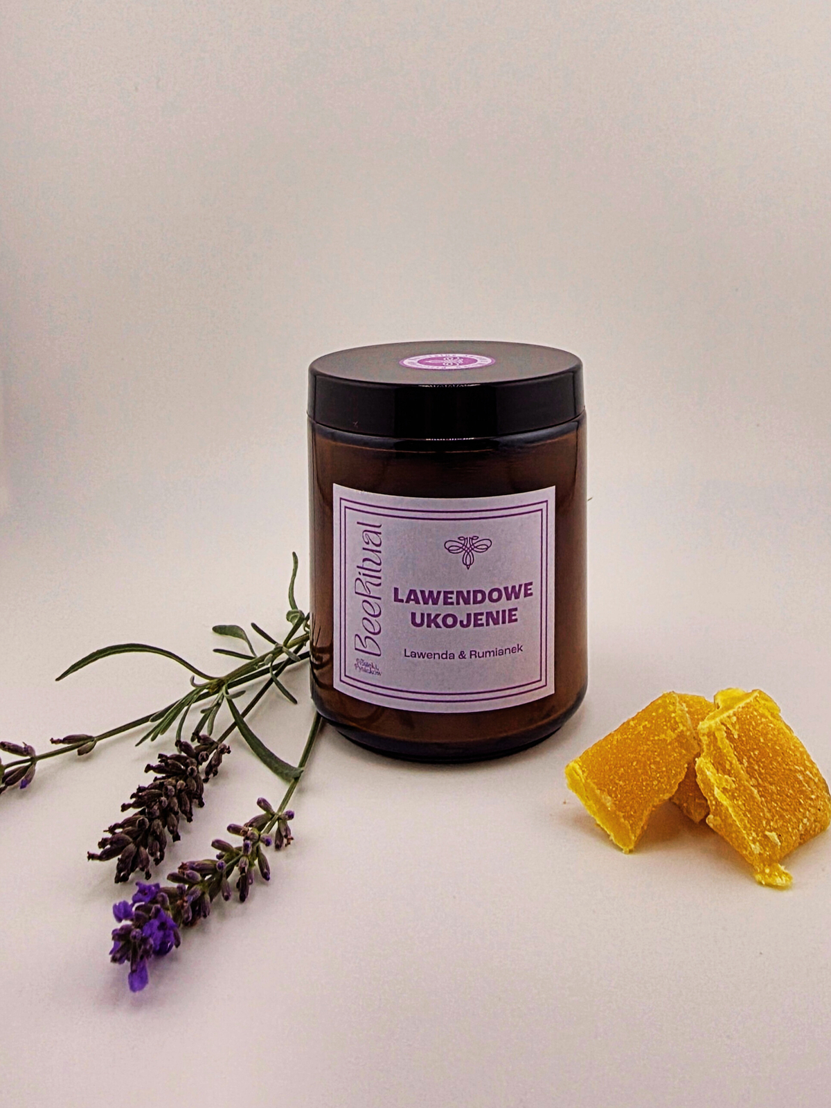 Świeca z wosku pszczelego w słoiku-LAWENDOWE UKOJENIE