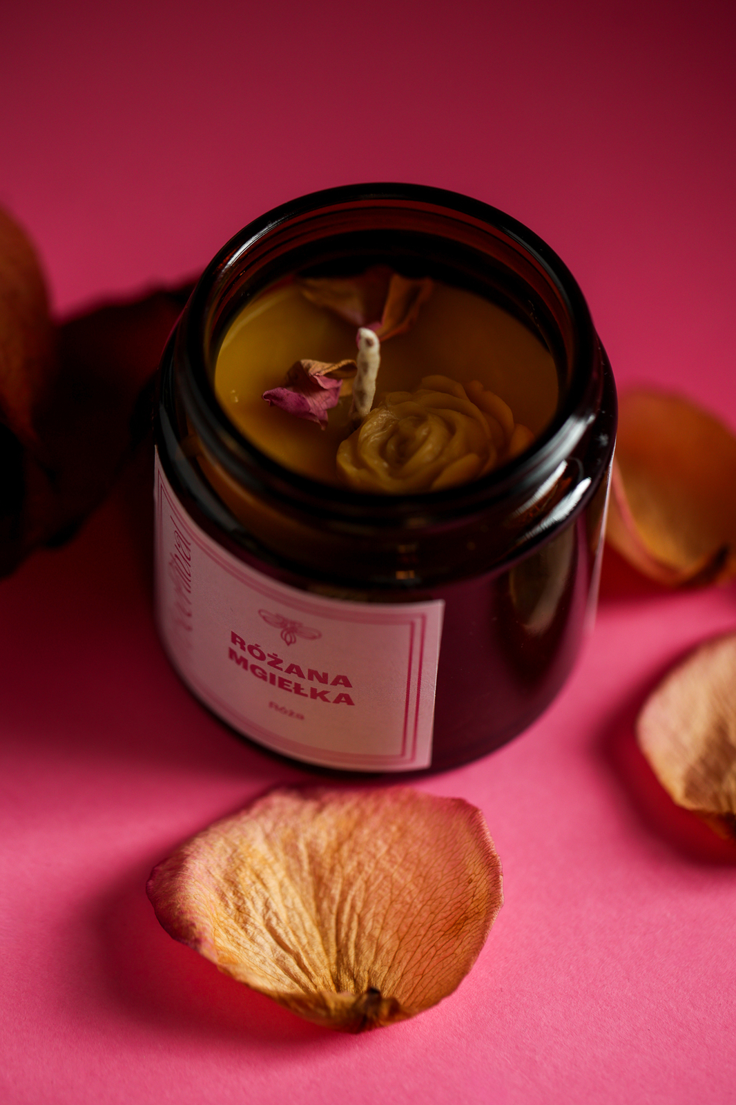 Świeca z wosku pszczelego w słoiku-RÓŻANA MGIEŁKA