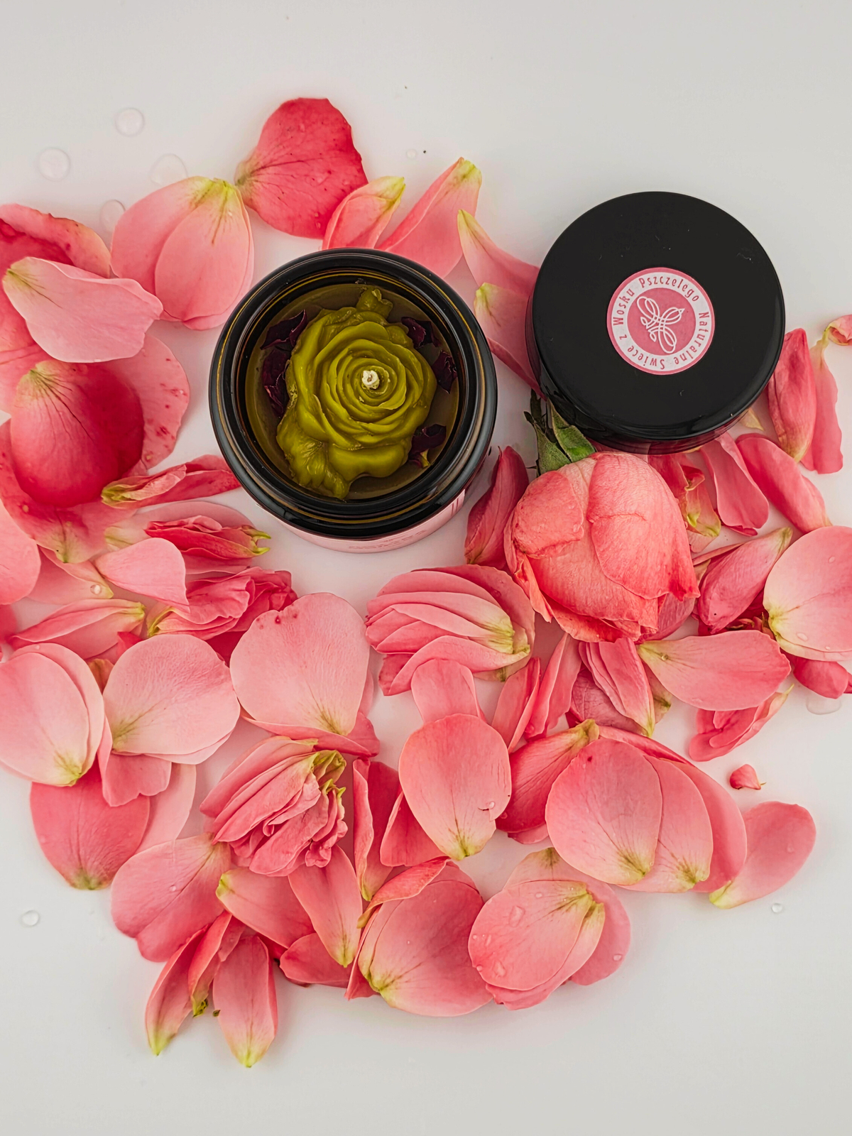 Świeca z wosku pszczelego w słoiku-RÓŻANA MGIEŁKA