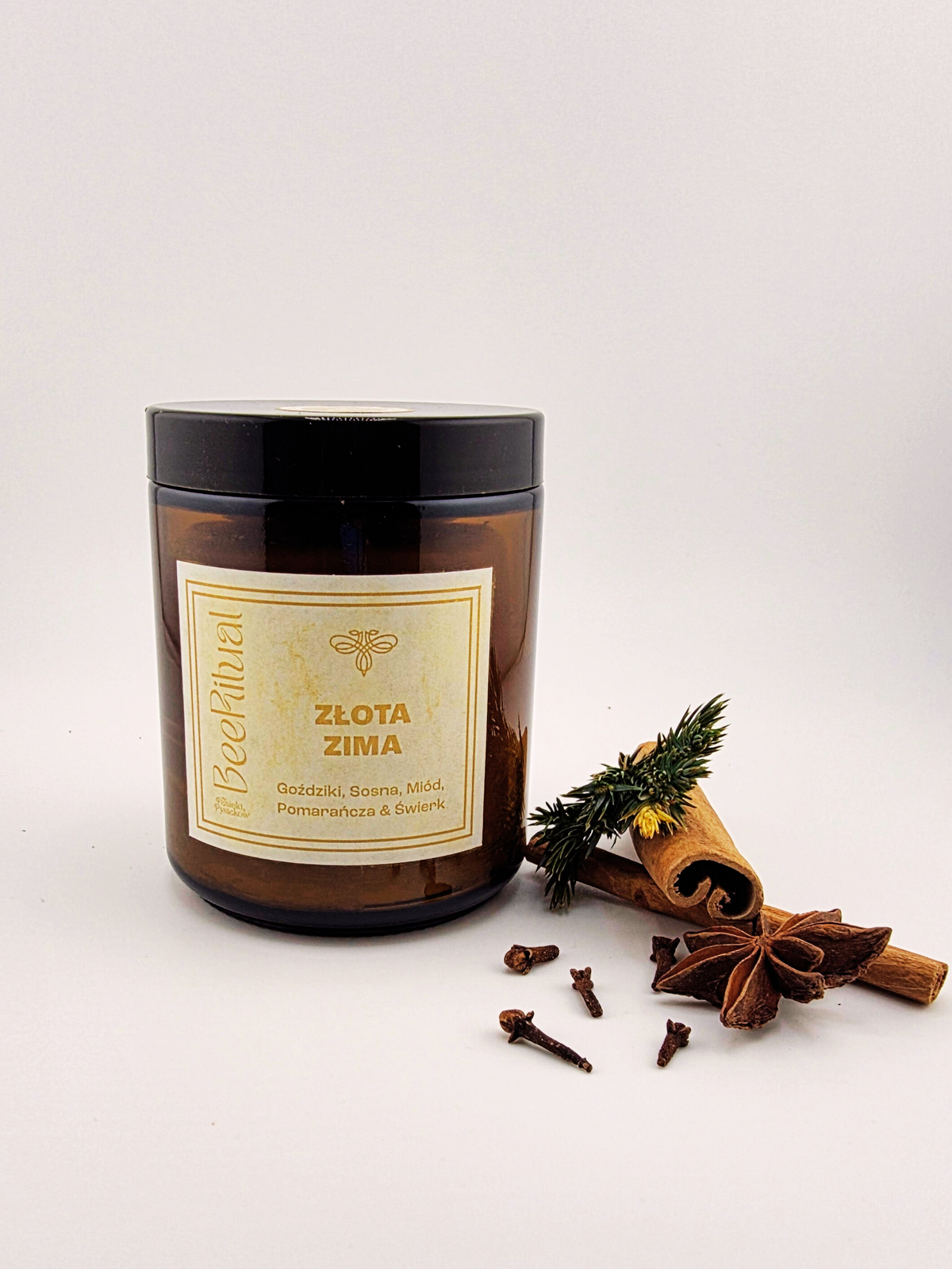 Świeca z wosku pszczelego w słoiku-ZŁOTA ZIMA