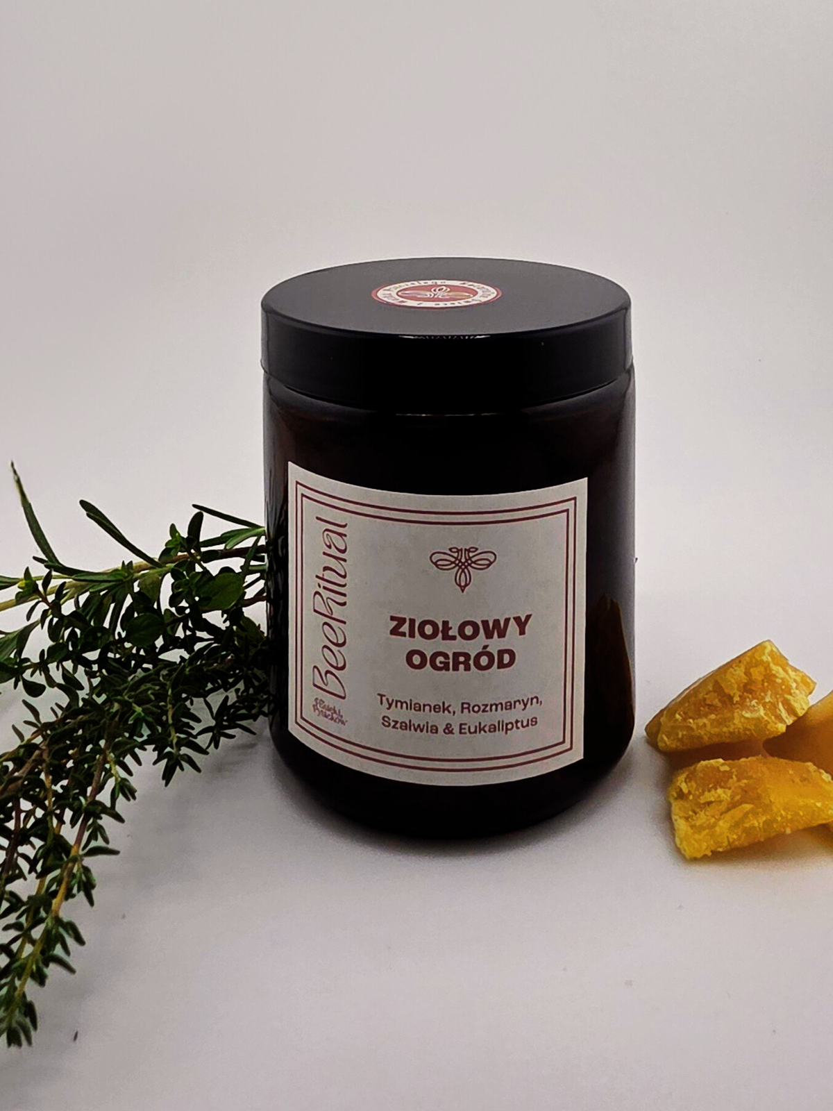 Świeca z wosku pszczelego w słoiku-ZIOŁOWY OGRÓD