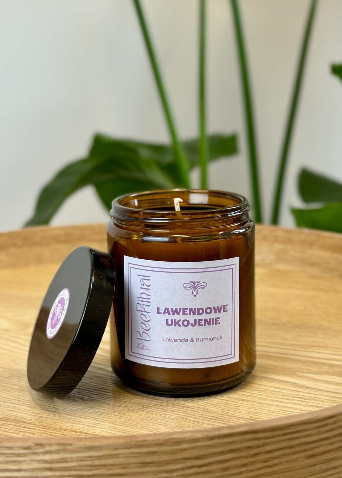 Świeca z wosku pszczelego w słoiku-LAWENDOWE UKOJENIE