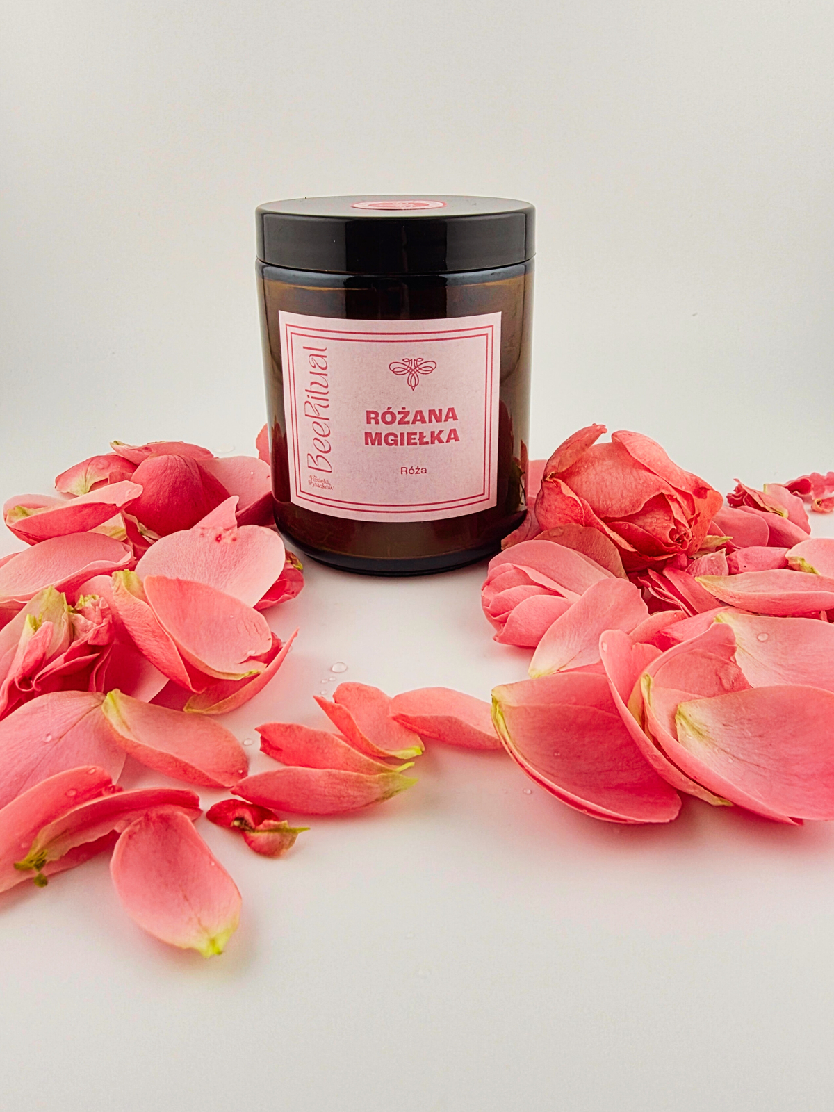 Świeca z wosku pszczelego w słoiku-RÓŻANA MGIEŁKA