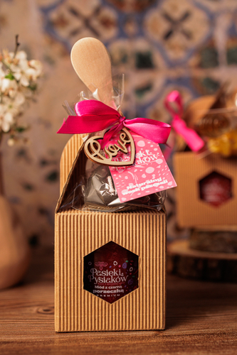 Zestaw prezentowy miodu z łyżeczką i zawieszką