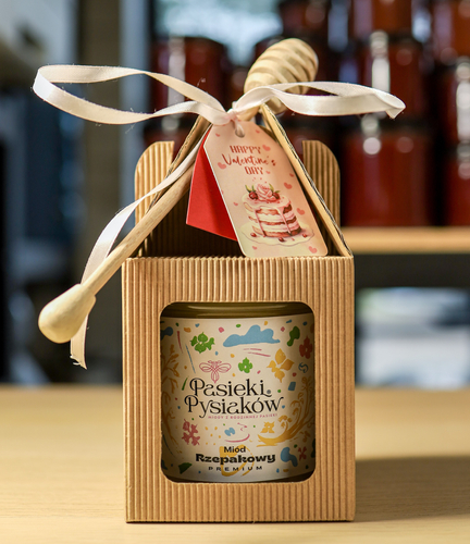 Zestaw prezentowy miodu z łyżeczką i zawieszką